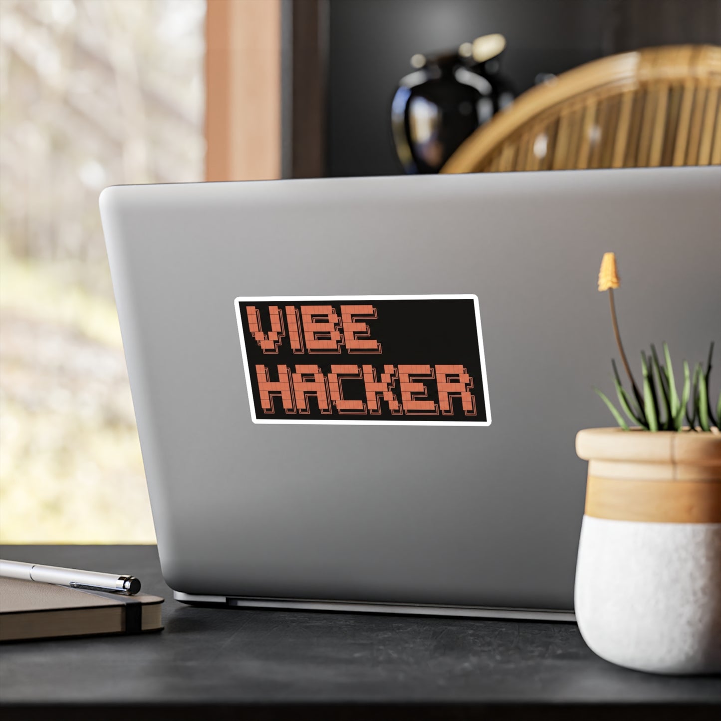 Vibe Hacker Vinyl Sticker — Retro Pixel Tech Laptop Decal