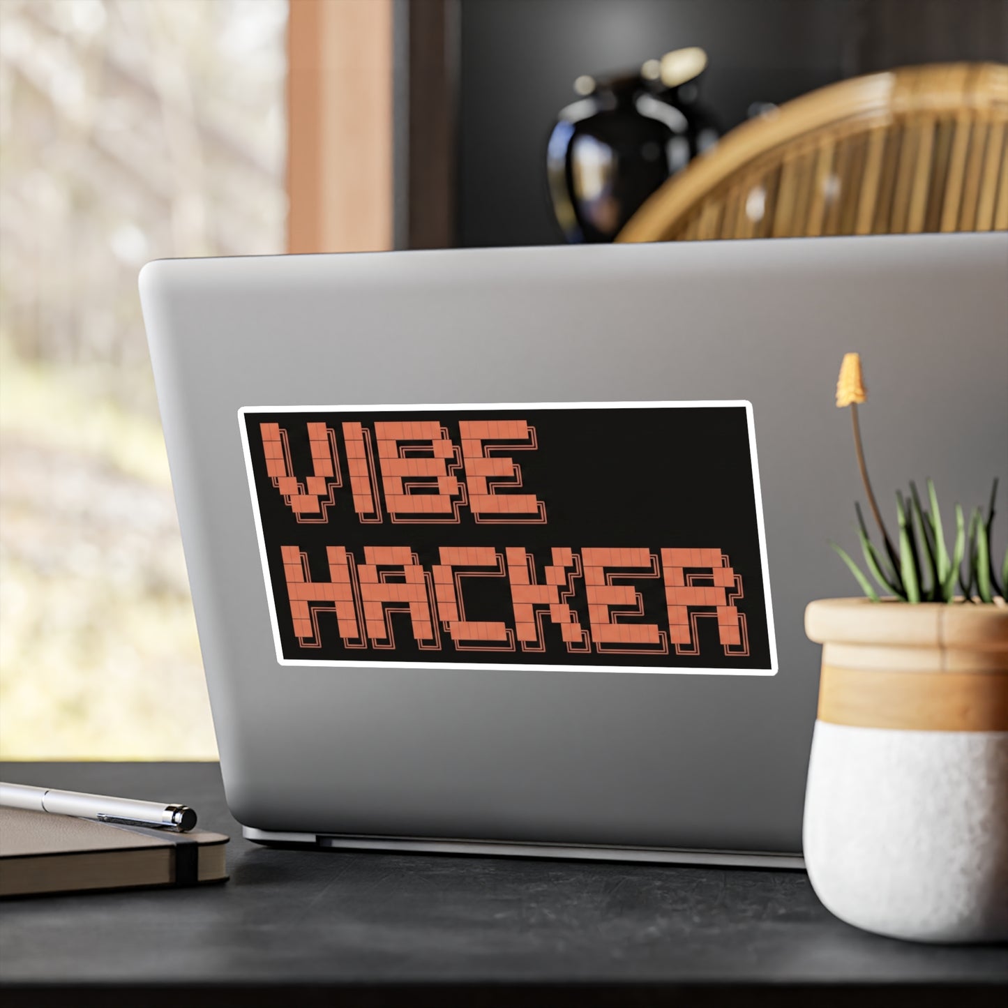 Vibe Hacker Vinyl Sticker — Retro Pixel Tech Laptop Decal