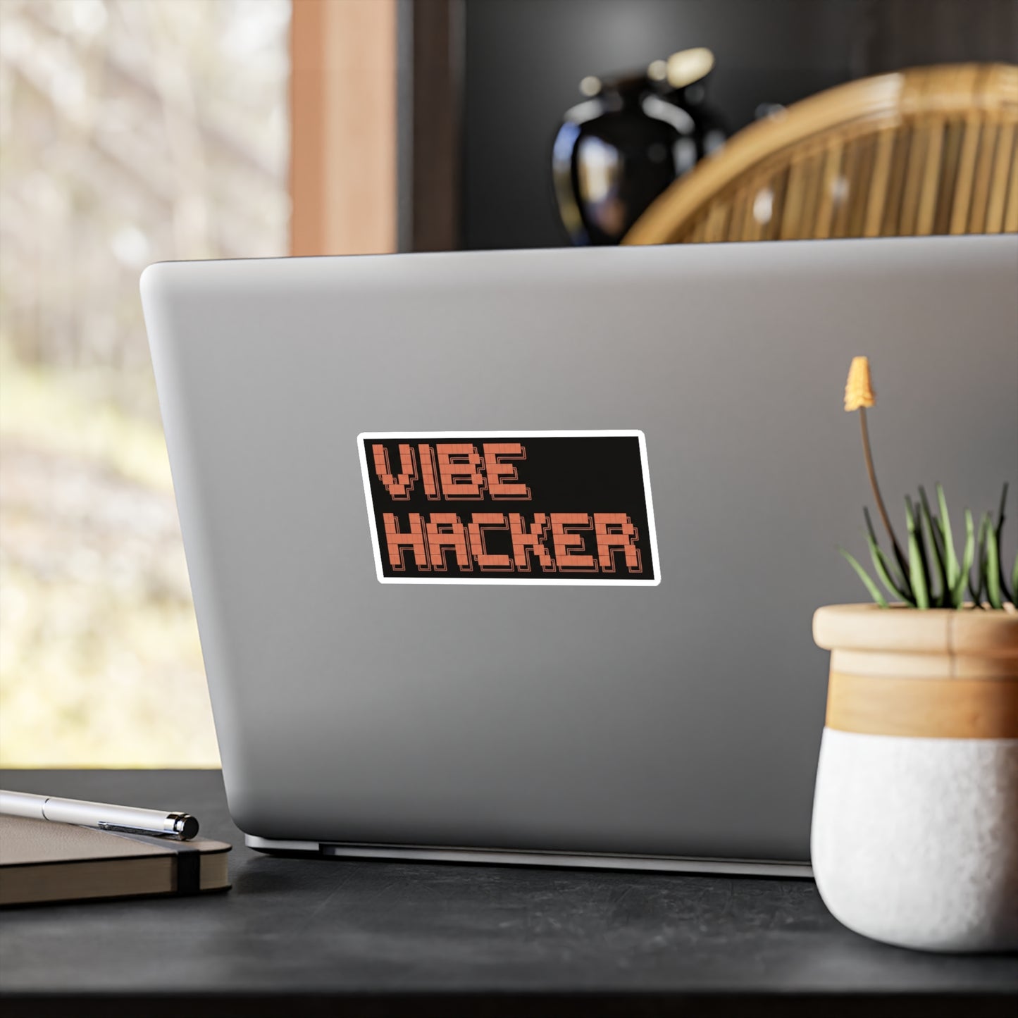 Vibe Hacker Vinyl Sticker — Retro Pixel Tech Laptop Decal